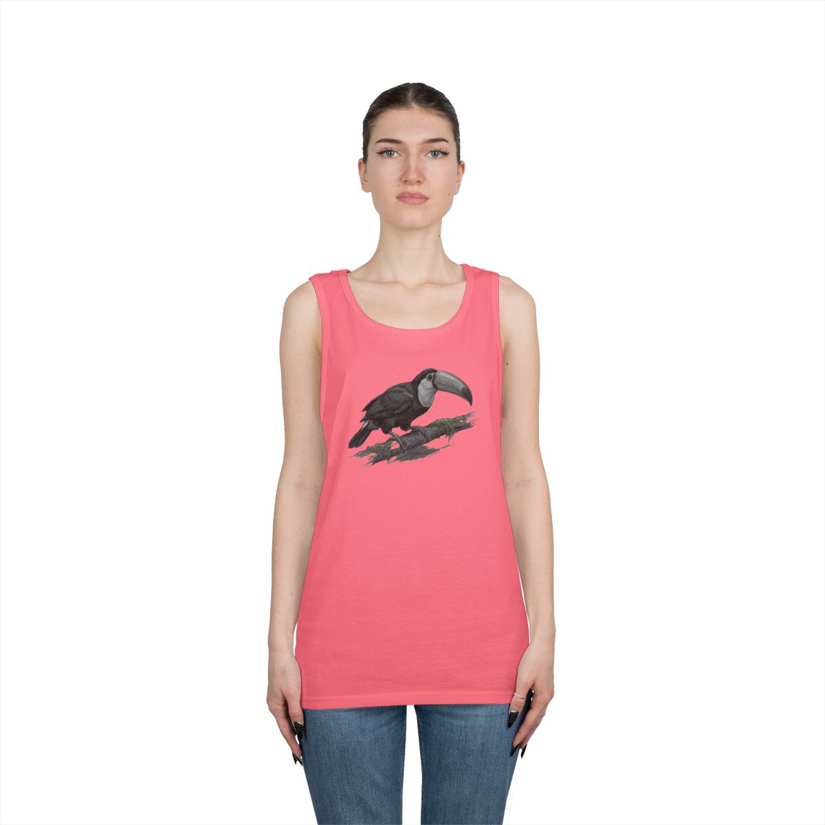 Color: Safety Pink | Pencil Sketch Art Toucan Tank Top