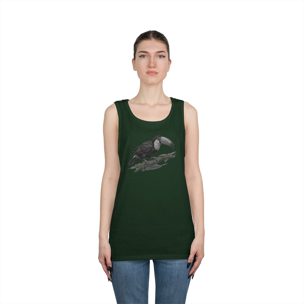 Color: Forest Green | Pencil Sketch Art Toucan Tank Top