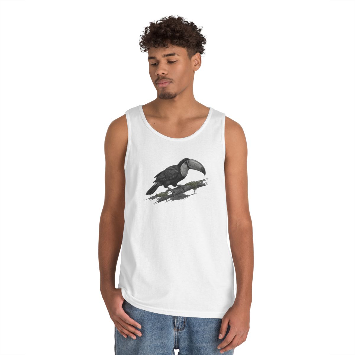 Color: White | Pencil Sketch Art Toucan Tank Top