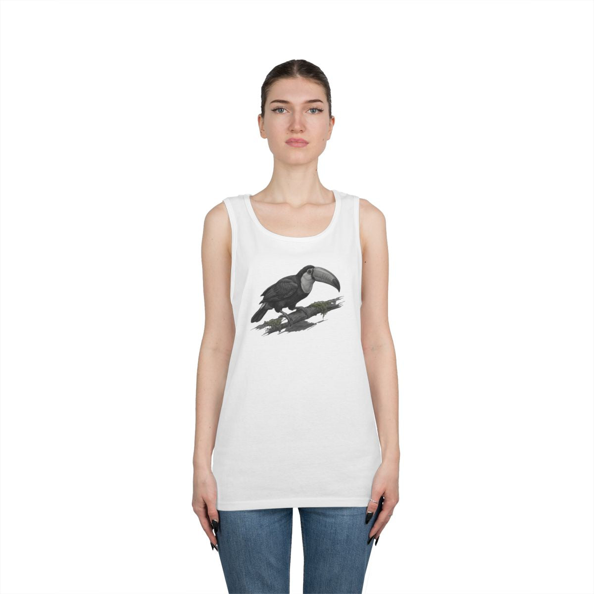 Color: White | Pencil Sketch Art Toucan Tank Top