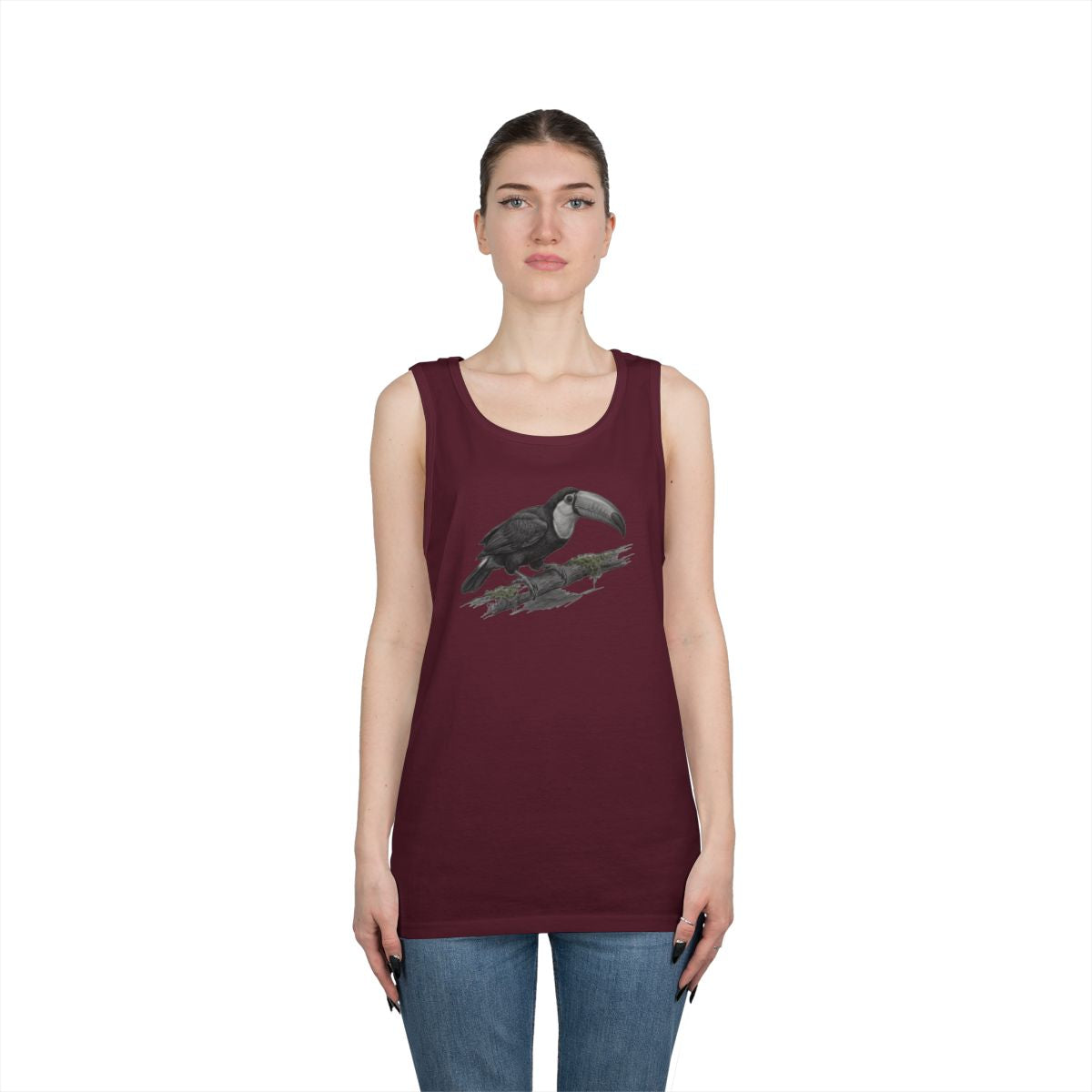 Color: Maroon | Pencil Sketch Art Toucan Tank Top