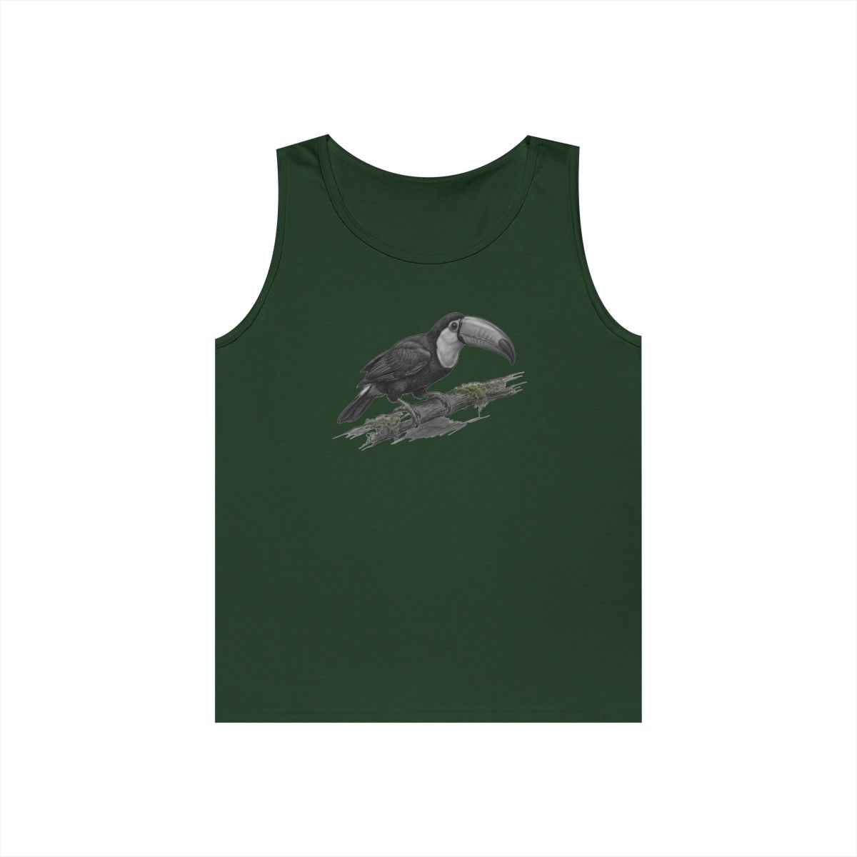 Color: Forest Green | Pencil Sketch Art Toucan Tank Top