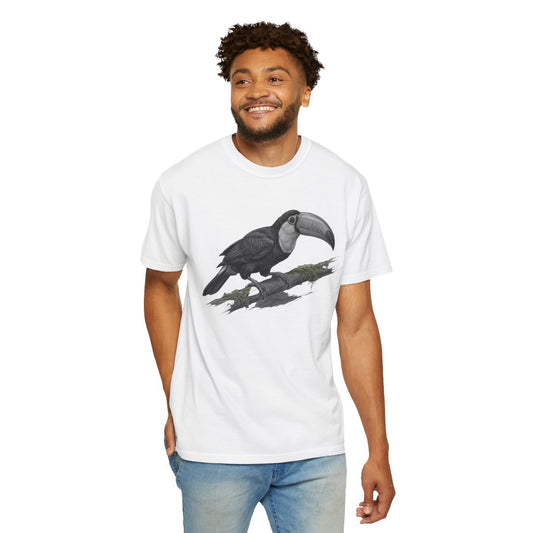 Color: White | Pencil Sketch Art Toucan Unisex Garment-Dyed Tee