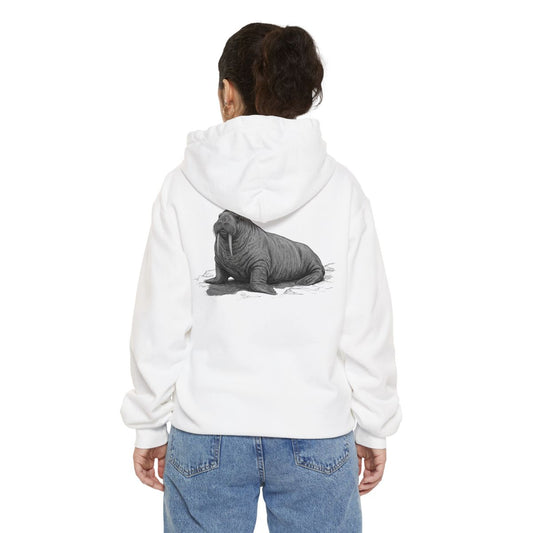 Color: White | Pencil Sketch Art Walrus Garment-Dyed Hoodie