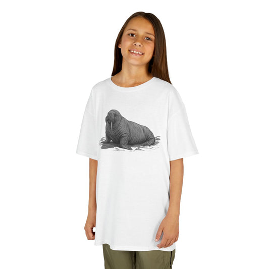 Color: White | Pencil Sketch Art Walrus Kids Tee