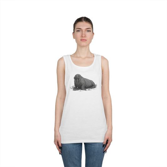 Color: White | Pencil Sketch Art Walrus Tank Top