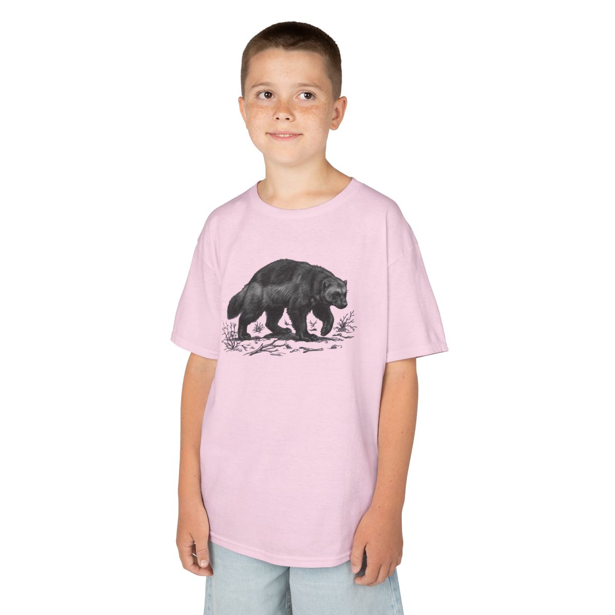 Color: Light Pink | Pencil Sketch Art Wolverine Kids Tee