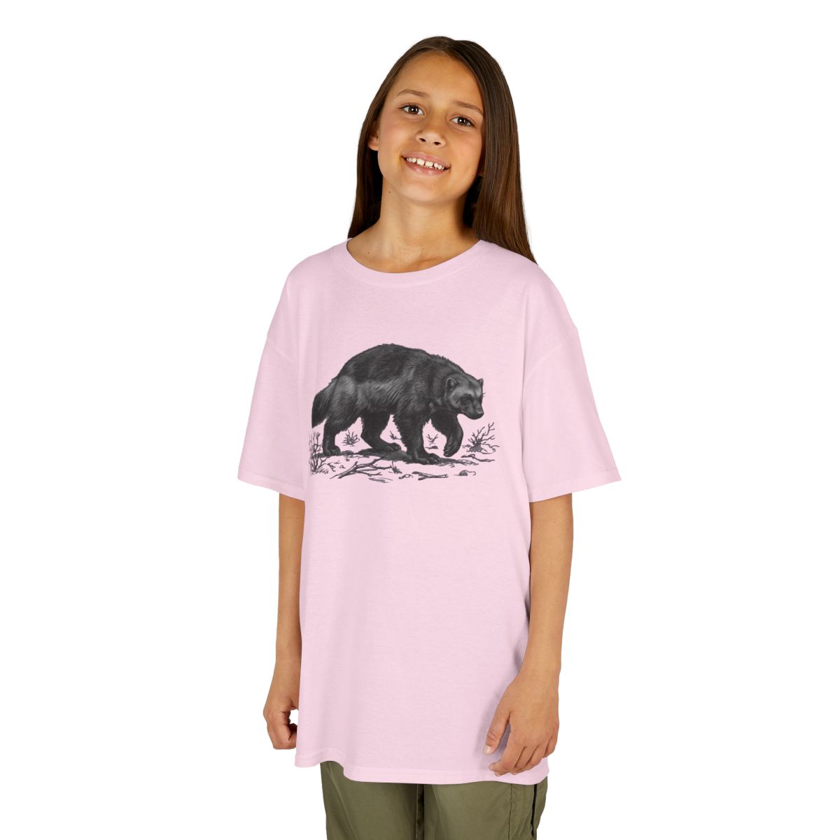Color: Light Pink | Pencil Sketch Art Wolverine Kids Tee