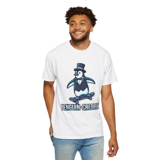 Color: White | Penguin Credible Unisex Garment-Dyed Tee