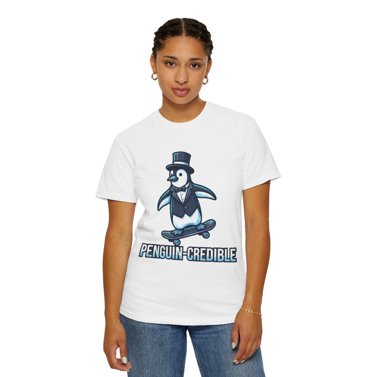 Color: White | Penguin Credible Unisex Garment-Dyed Tee