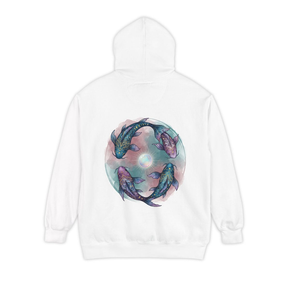 Color: White | Pisces The Infinite Fish Garment-Dyed Hoodie