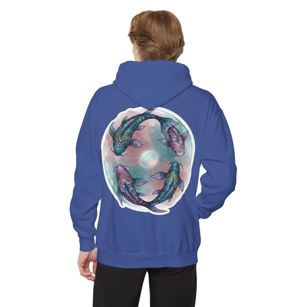 Color: Flo Blue | Pisces The Infinite Fish Garment-Dyed Hoodie
