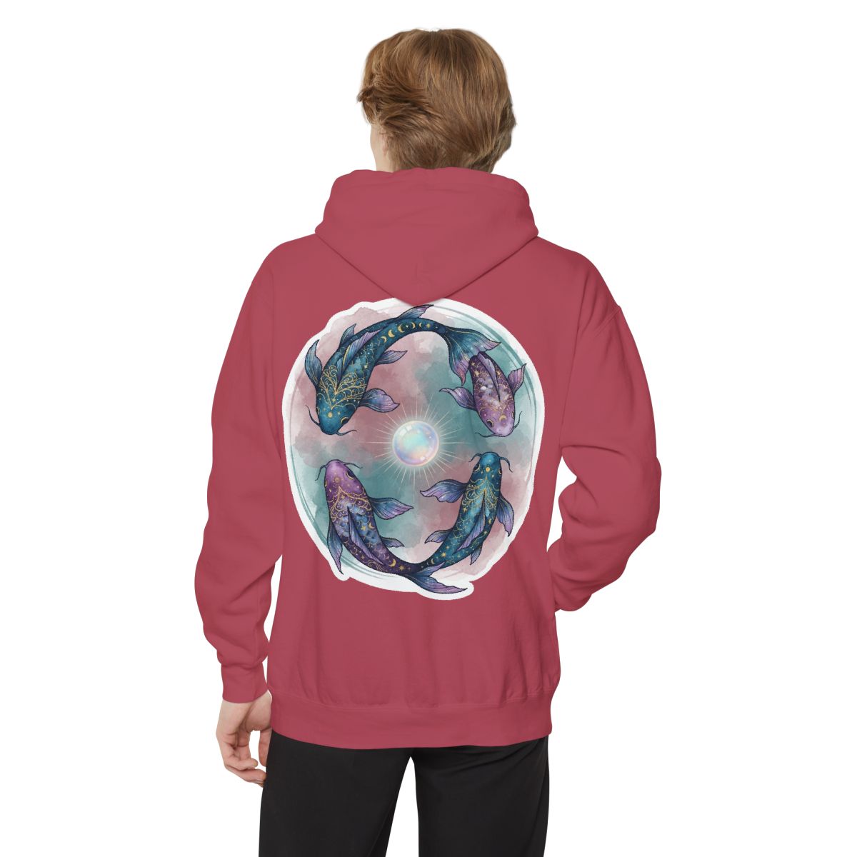 Color: Crimson | Pisces The Infinite Fish Garment-Dyed Hoodie