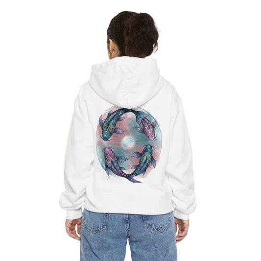 Color: White | Pisces The Infinite Fish Garment-Dyed Hoodie