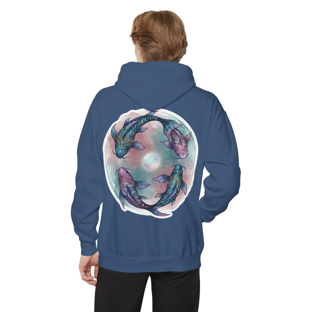 Color: True Navy | Pisces The Infinite Fish Garment-Dyed Hoodie