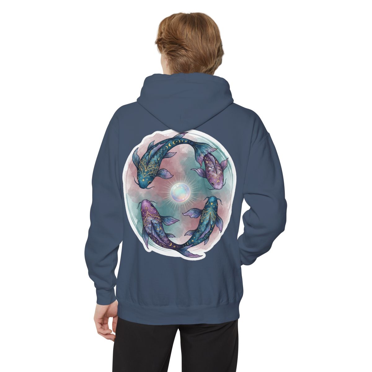Color: Denim | Pisces The Infinite Fish Garment-Dyed Hoodie