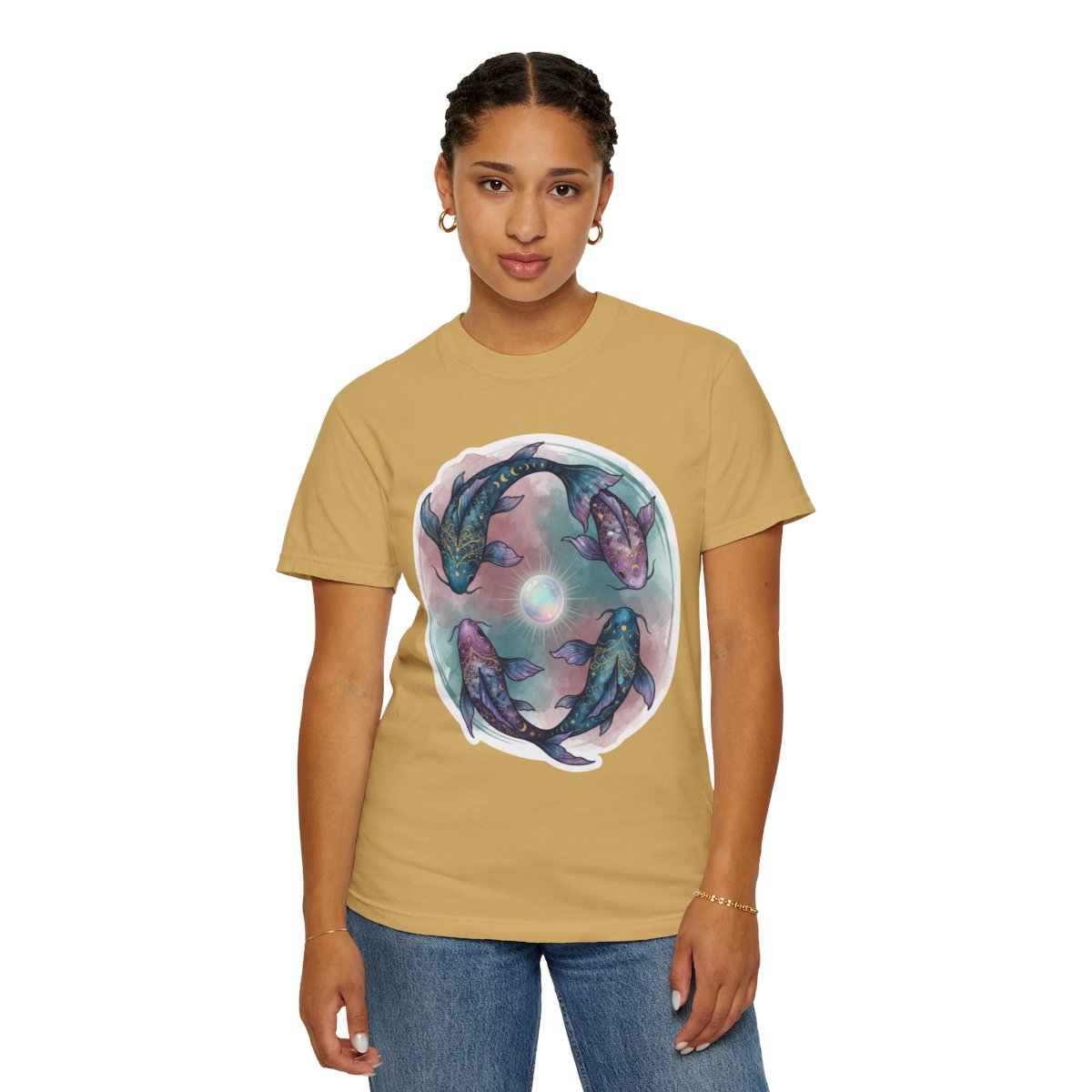 Color: Mustard | Pisces The Infinite Fish Unisex Garment-Dyed Tee