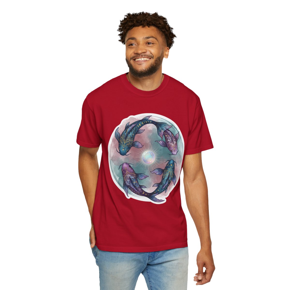 Color: Red | Pisces The Infinite Fish Unisex Garment-Dyed Tee