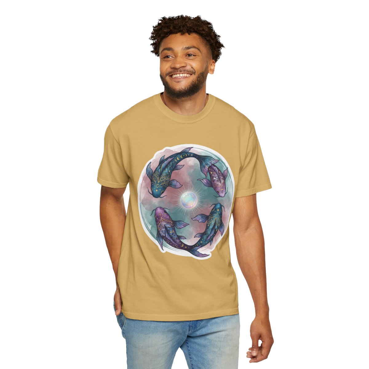 Color: Mustard | Pisces The Infinite Fish Unisex Garment-Dyed Tee