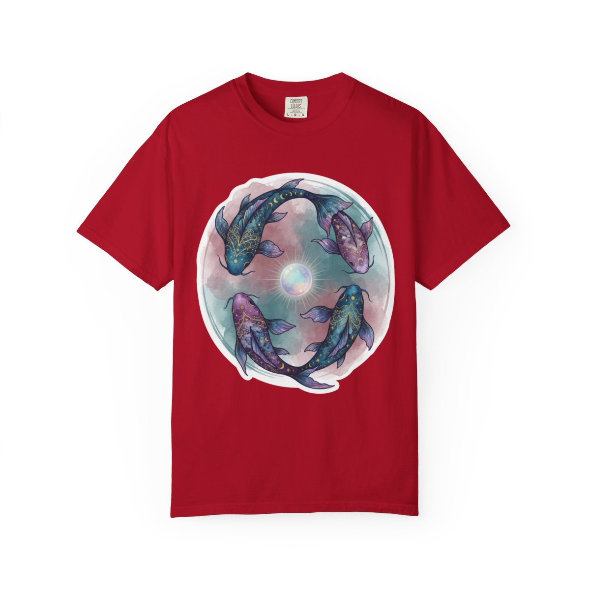 Color: Red | Pisces The Infinite Fish Unisex Garment-Dyed Tee