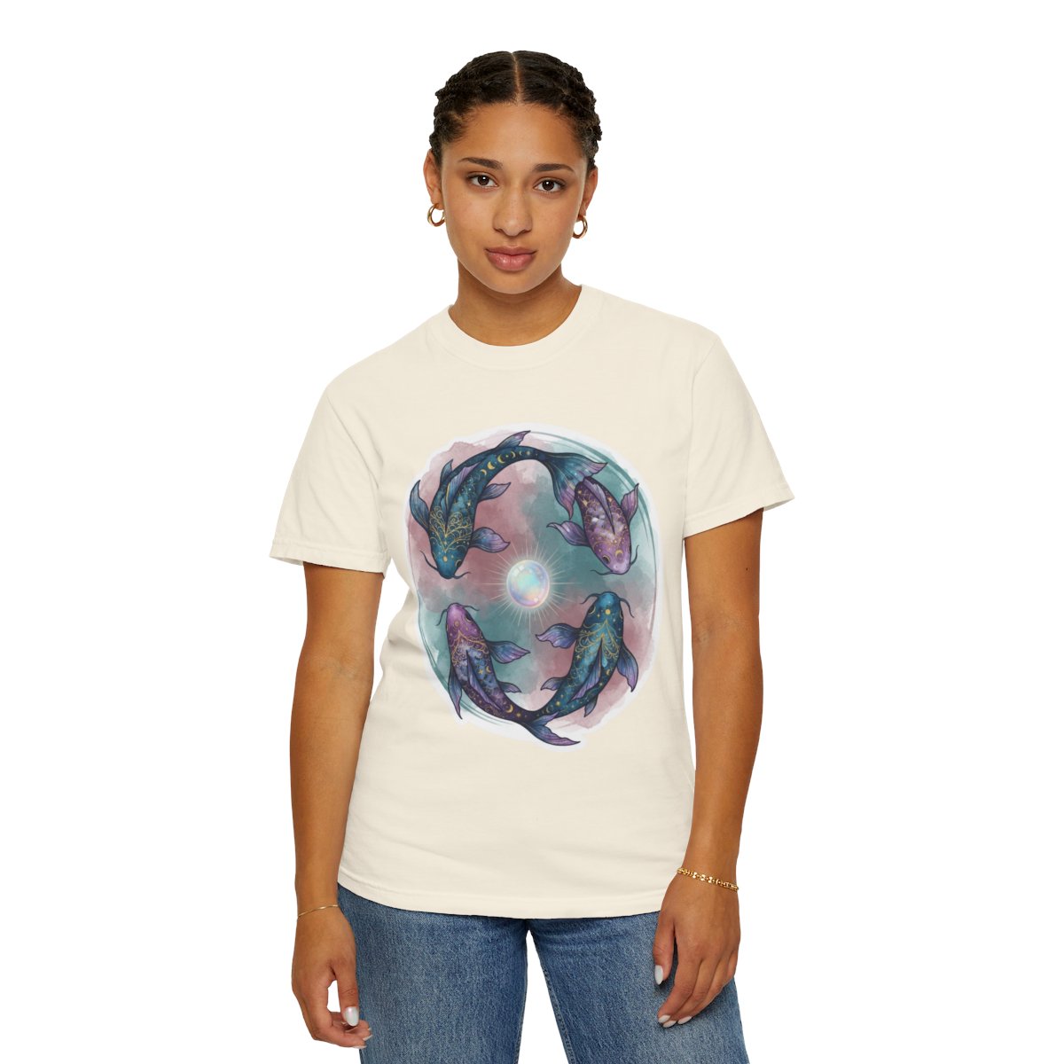 Color: Ivory | Pisces The Infinite Fish Unisex Garment-Dyed Tee