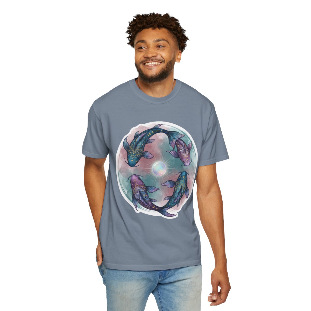 Color: Blue Jean | Pisces The Infinite Fish Unisex Garment-Dyed Tee