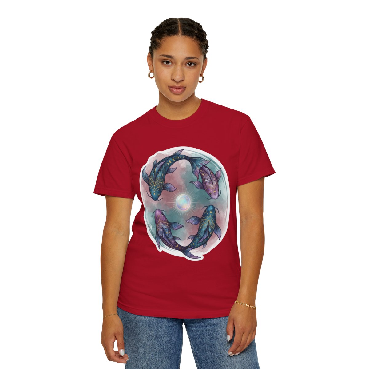 Color: Red | Pisces The Infinite Fish Unisex Garment-Dyed Tee