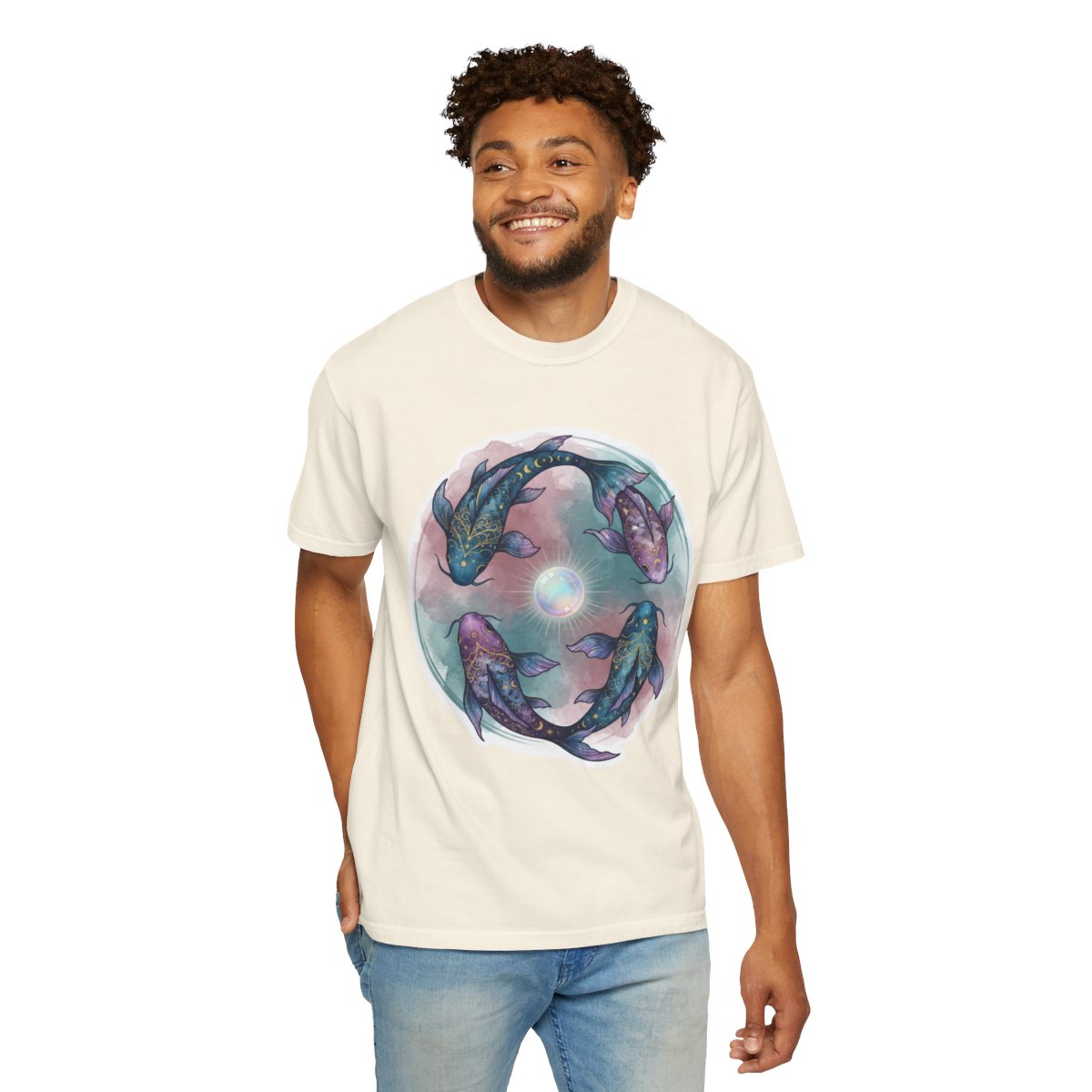 Color: Ivory | Pisces The Infinite Fish Unisex Garment-Dyed Tee