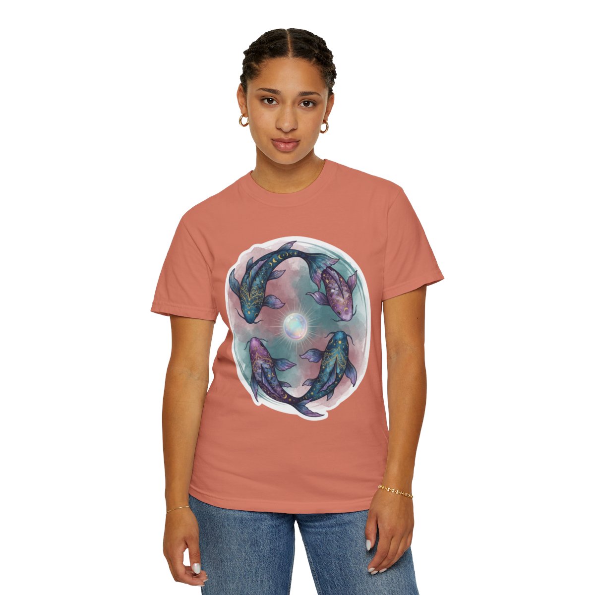 Color: Terracotta | Pisces The Infinite Fish Unisex Garment-Dyed Tee