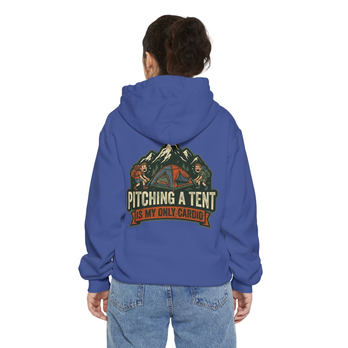Color: Flo Blue | Pitching A Tent Is My Only Cardio Garment-Dyed Hoodie