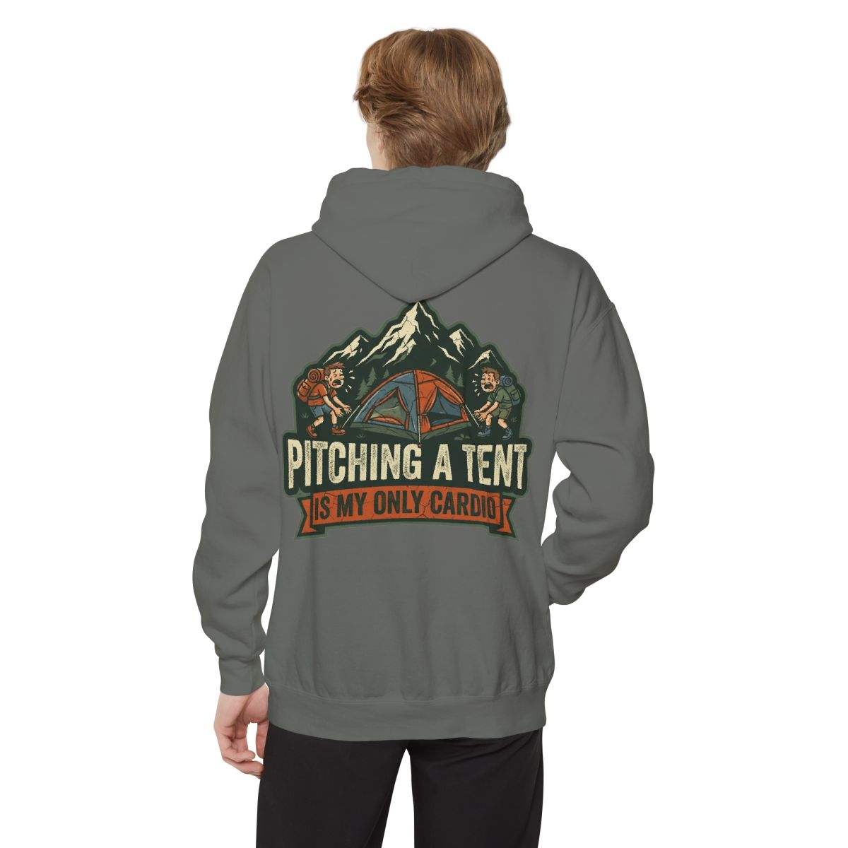 Color: Grey | Pitching A Tent Is My Only Cardio Garment-Dyed Hoodie