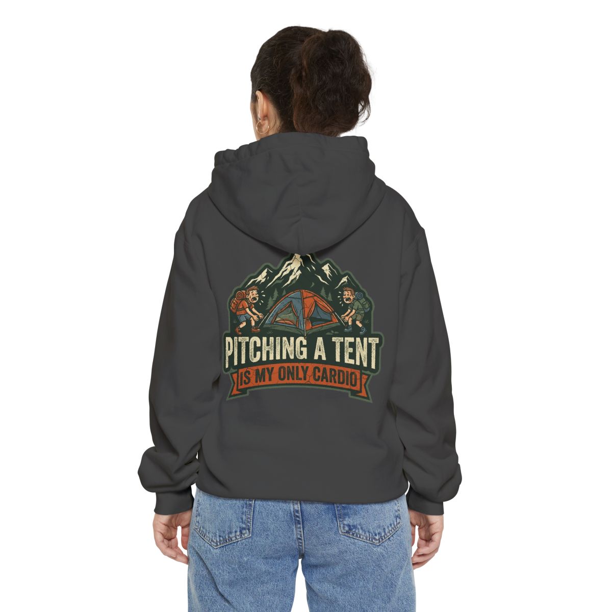 Color: Pepper | Pitching A Tent Is My Only Cardio Garment-Dyed Hoodie