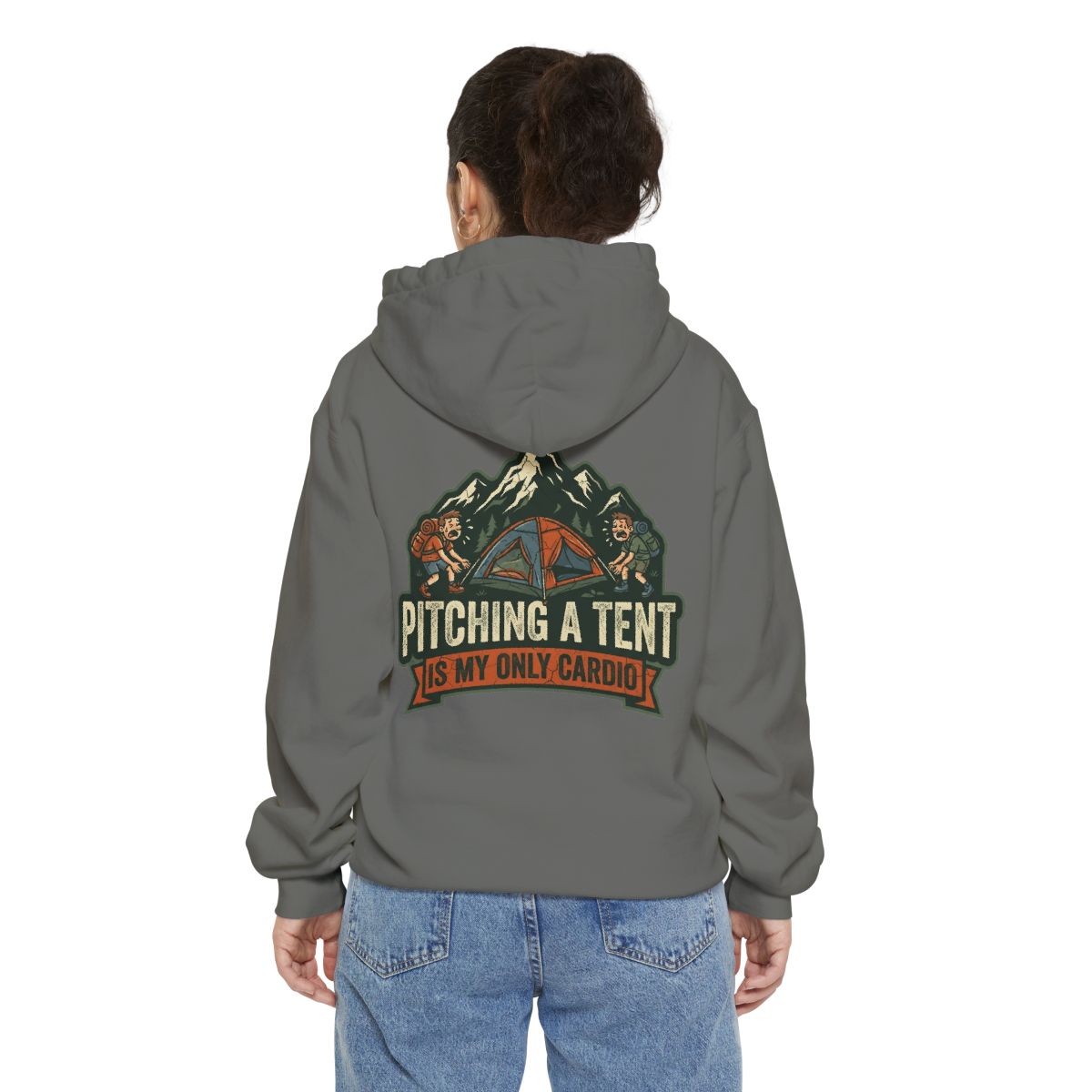 Color: Grey | Pitching A Tent Is My Only Cardio Garment-Dyed Hoodie