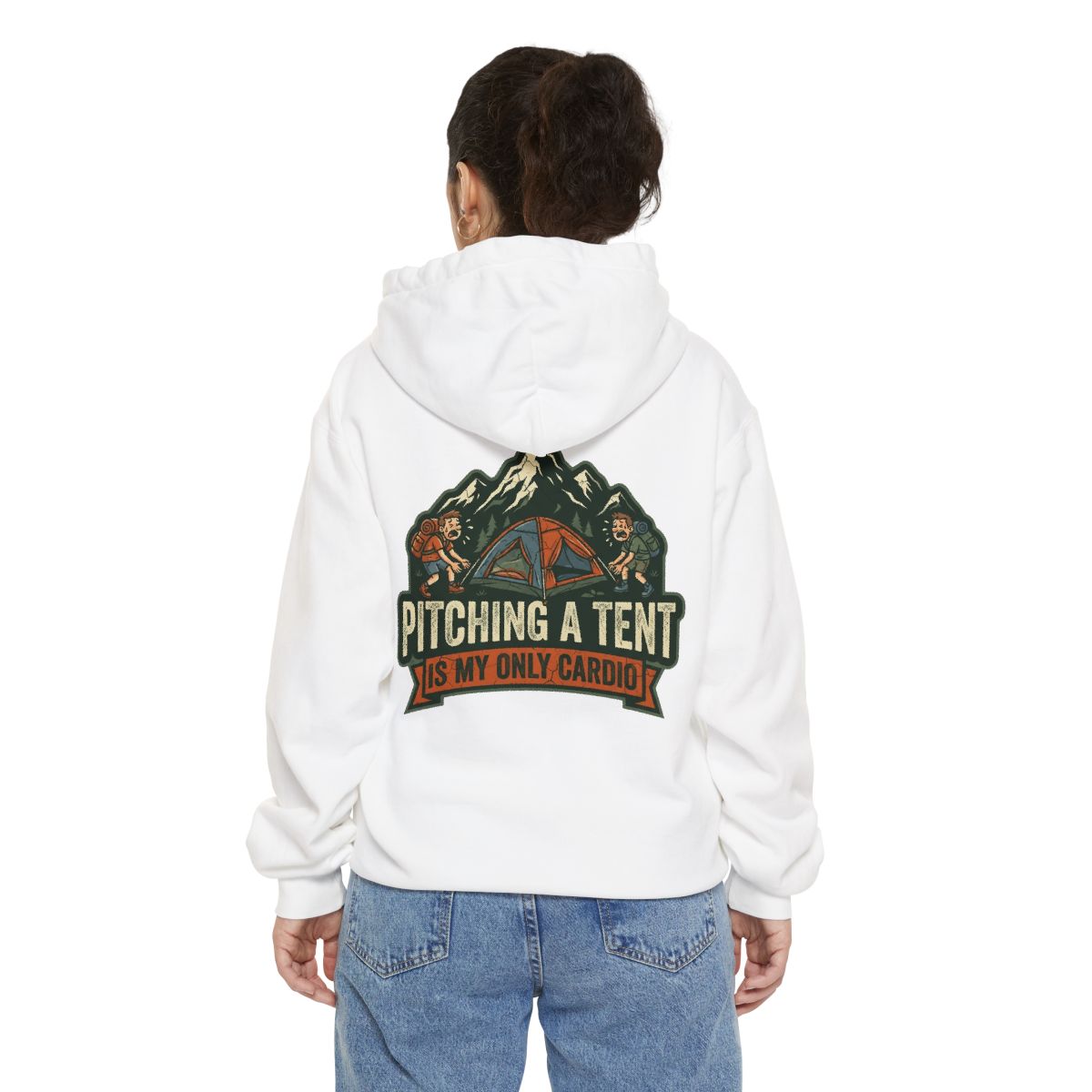 Color: White | Pitching A Tent Is My Only Cardio Garment-Dyed Hoodie