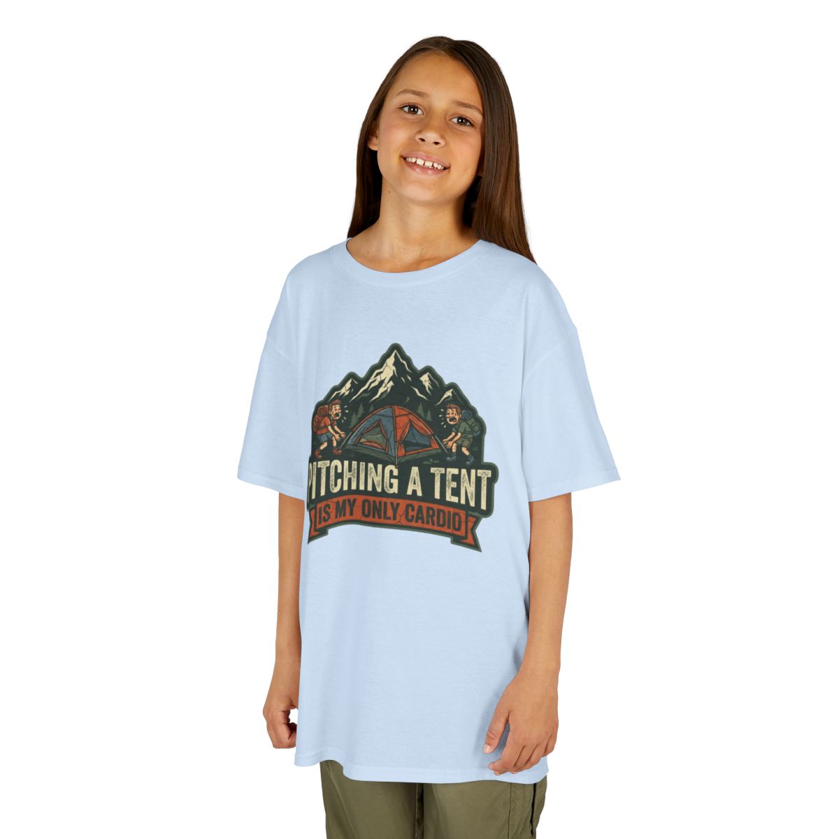 Color: Light Blue | Pitching A Tent Is My Only Cardio Kids Tee