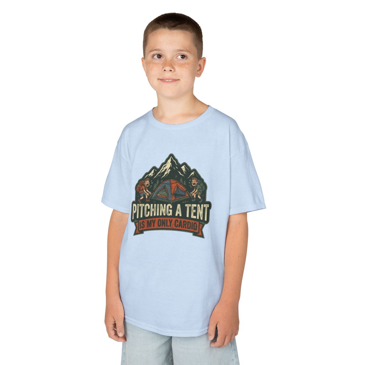 Color: Light Blue | Pitching A Tent Is My Only Cardio Kids Tee