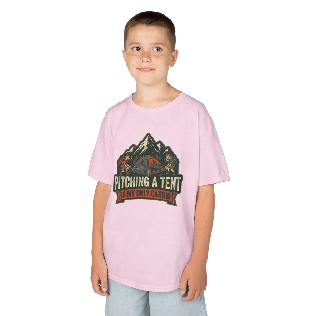 Color: Light Pink | Pitching A Tent Is My Only Cardio Kids Tee