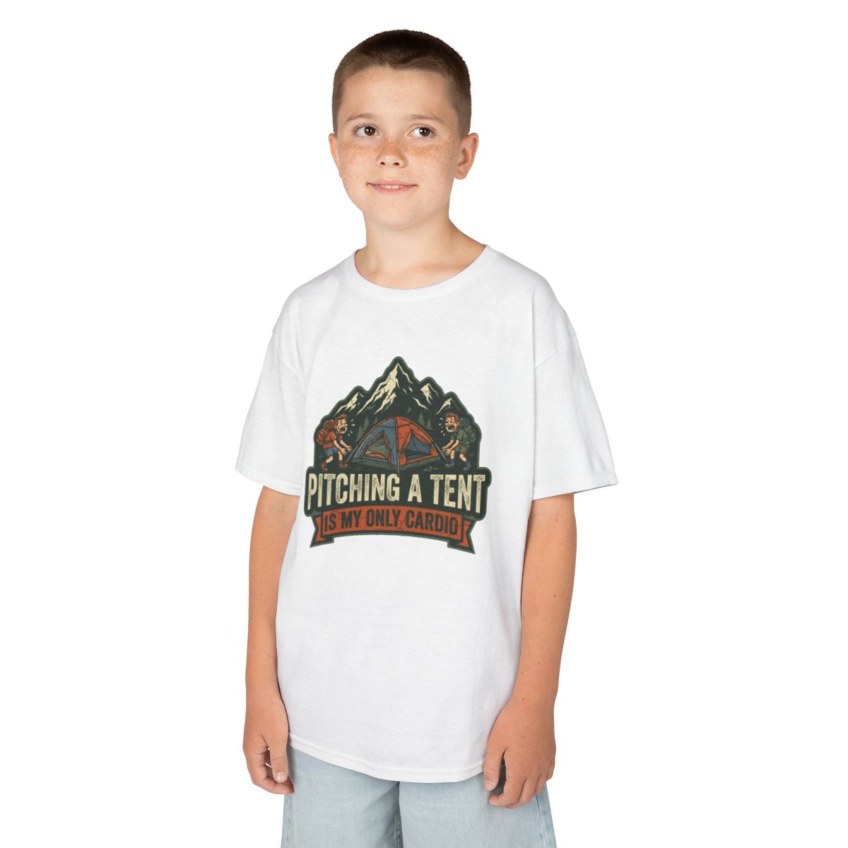 Color: White | Pitching A Tent Is My Only Cardio Kids Tee