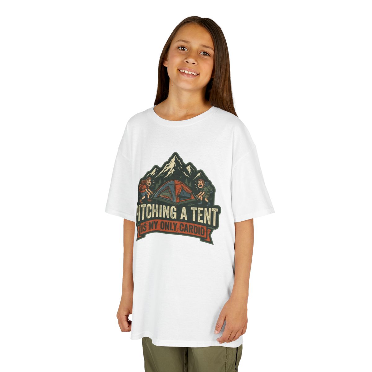 Color: White | Pitching A Tent Is My Only Cardio Kids Tee