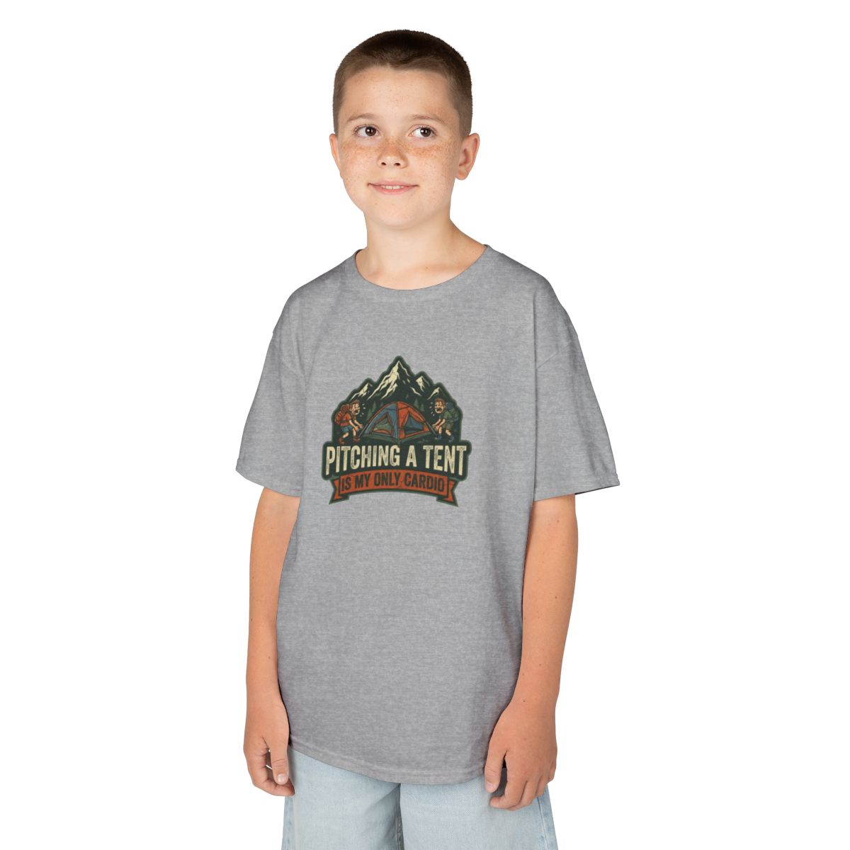 Color: Sport Grey | Pitching A Tent Is My Only Cardio Kids Tee