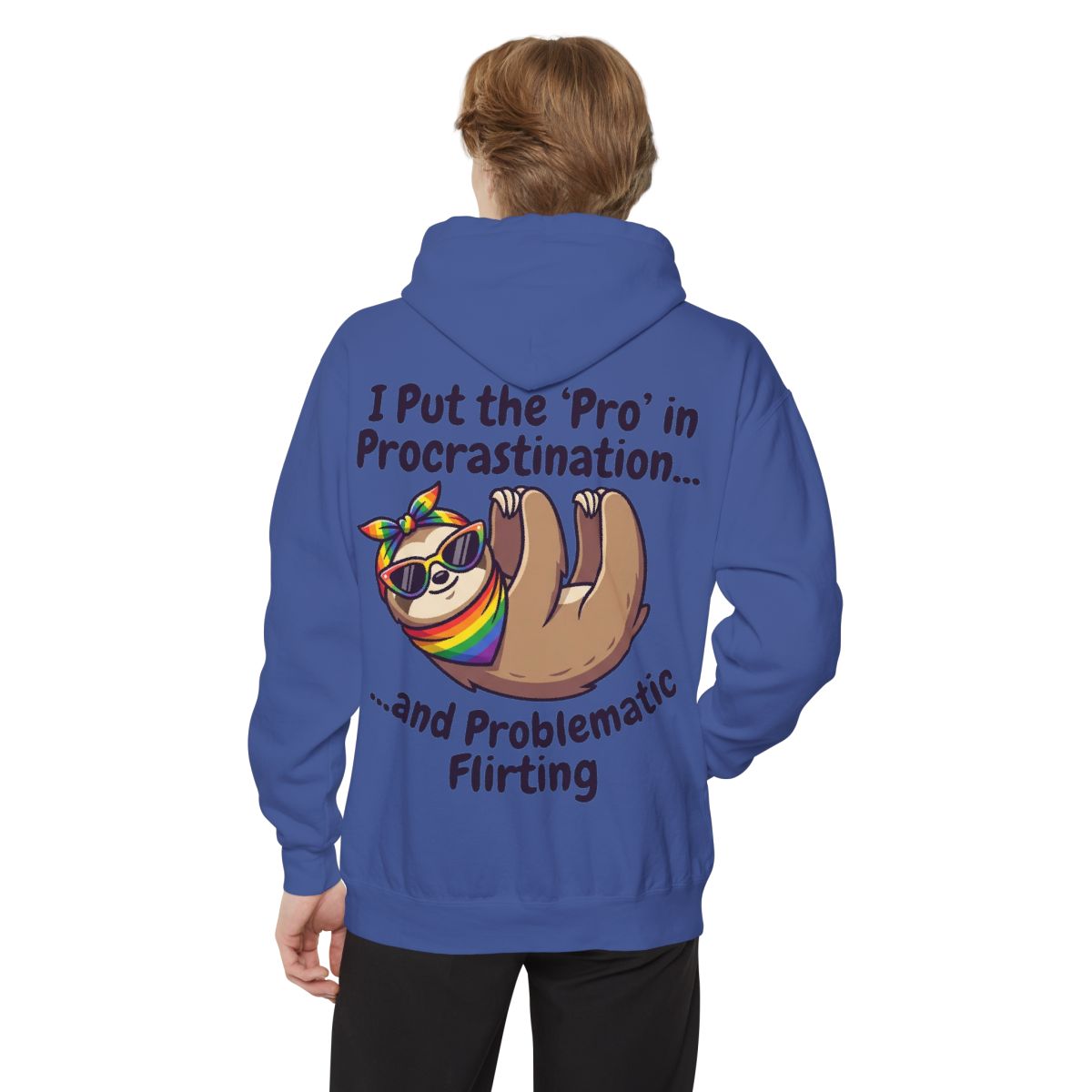 Color: Flo Blue | Pro in Problematic Flirting Garment-Dyed Hoodie