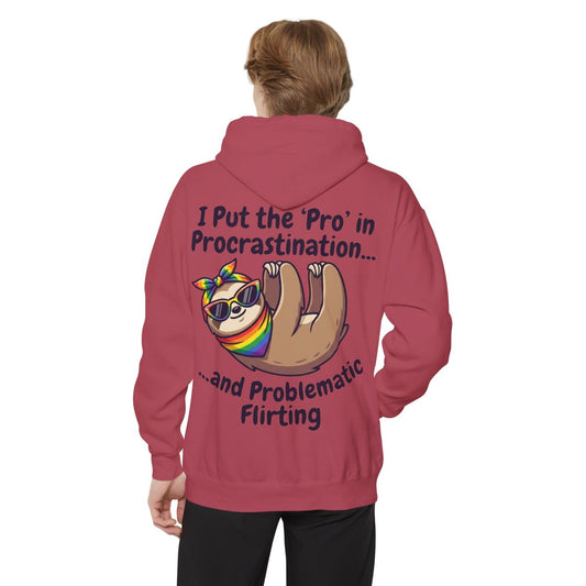 Color: Crimson | Pro in Problematic Flirting Garment-Dyed Hoodie