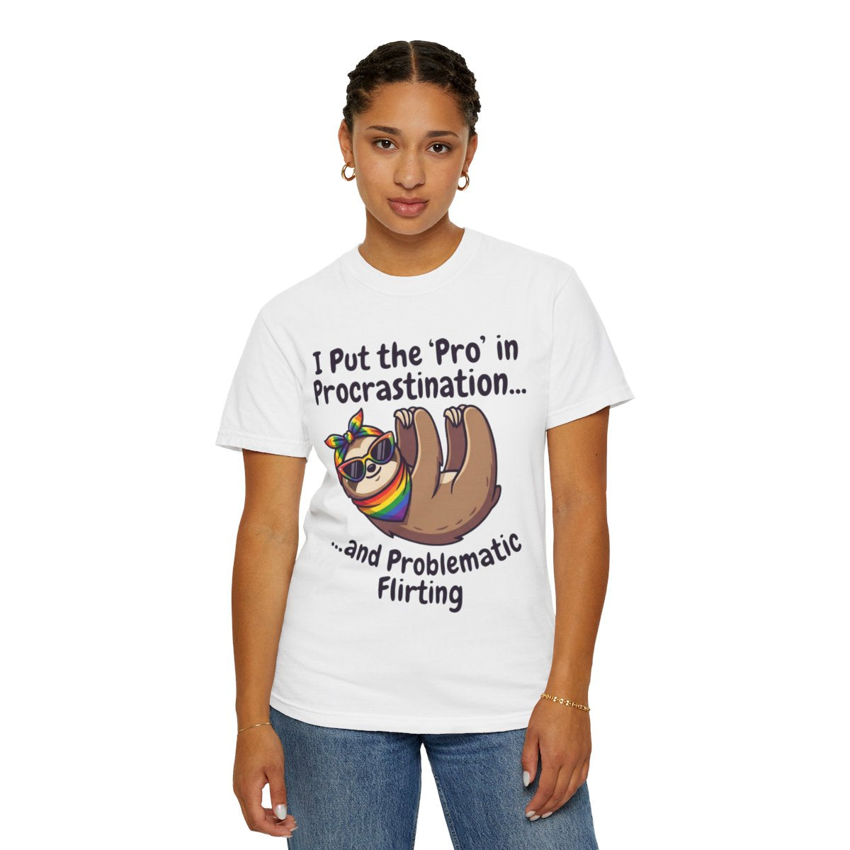 Color: White | Pro in Problematic Flirting Unisex Garment-Dyed Tee