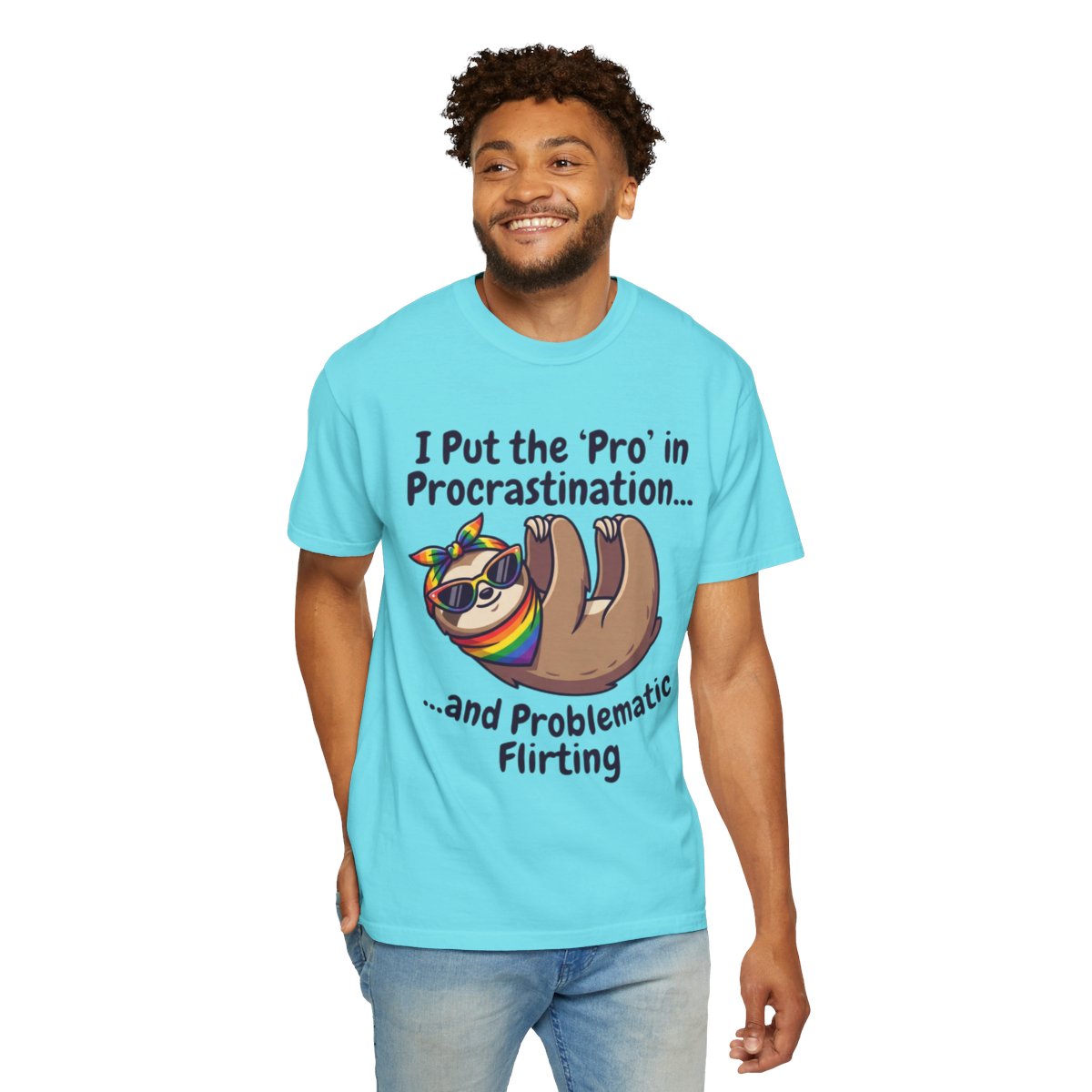 Color: Lagoon Blue | Pro in Problematic Flirting Unisex Garment-Dyed Tee