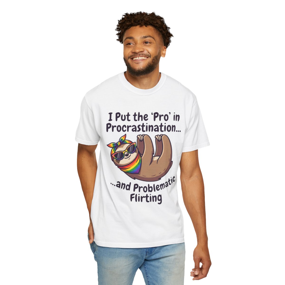 Color: White | Pro in Problematic Flirting Unisex Garment-Dyed Tee