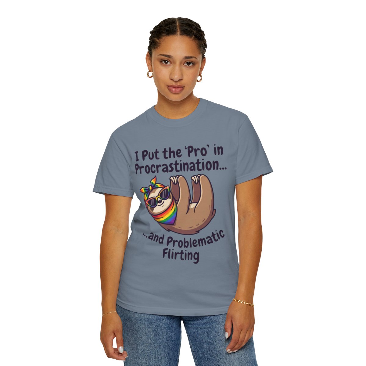 Color: Blue Jean | Pro in Problematic Flirting Unisex Garment-Dyed Tee