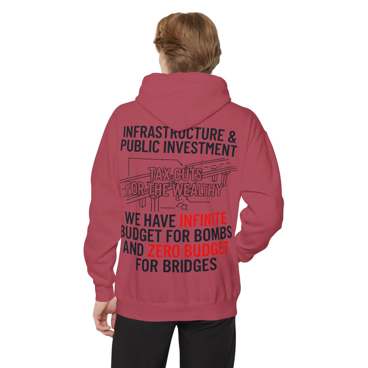 Color: Crimson | Protest Series - Fix The Roads Garment-Dyed Hoodie