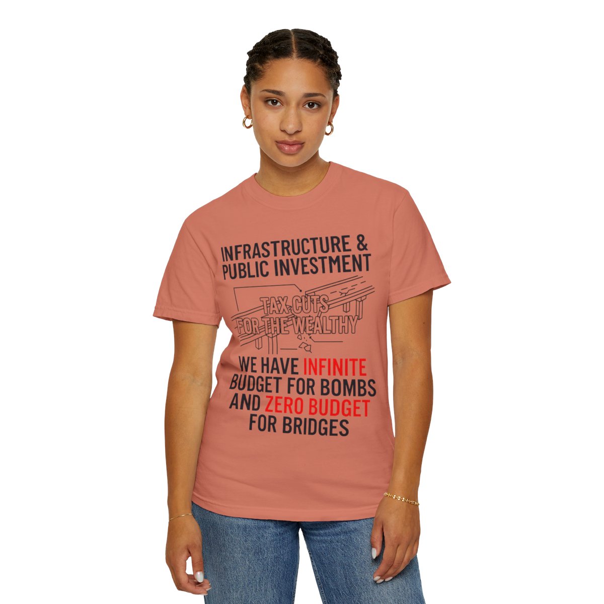 Color: Terracotta | Protest Series - Fix The Roads Unisex Garment-Dyed Tee