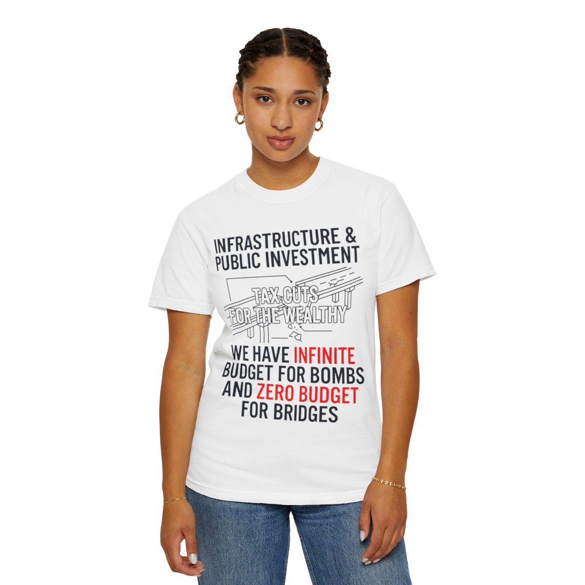 Color: White | Protest Series - Fix The Roads Unisex Garment-Dyed Tee