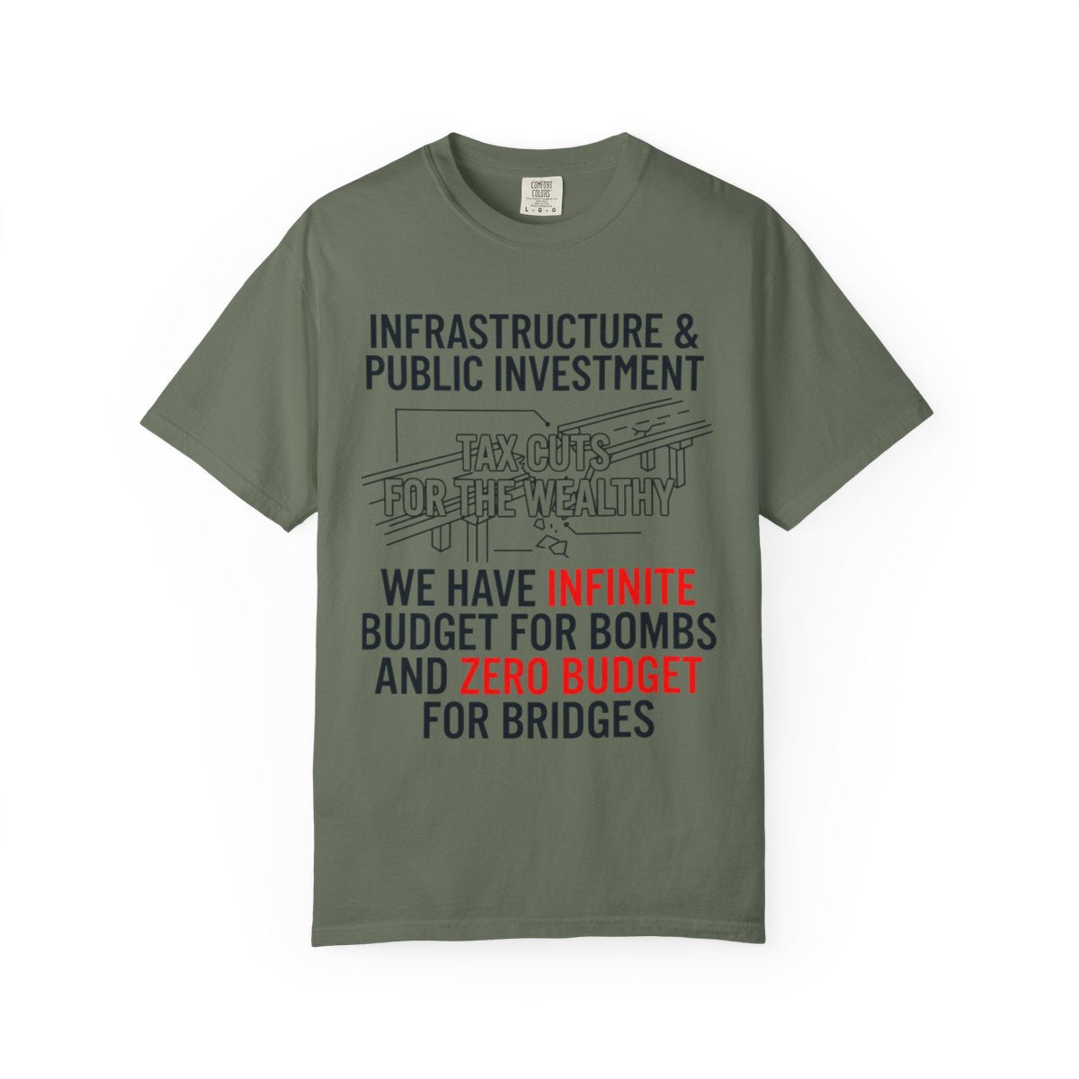 Color: Moss | Protest Series - Fix The Roads Unisex Garment-Dyed Tee